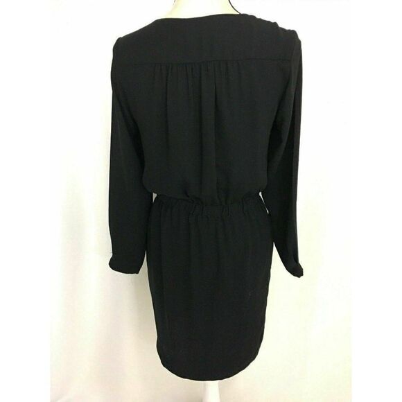 Zara Womens Solid Black Long Sleeve V Neck Mini Dress Xs - Picture 4 of 6